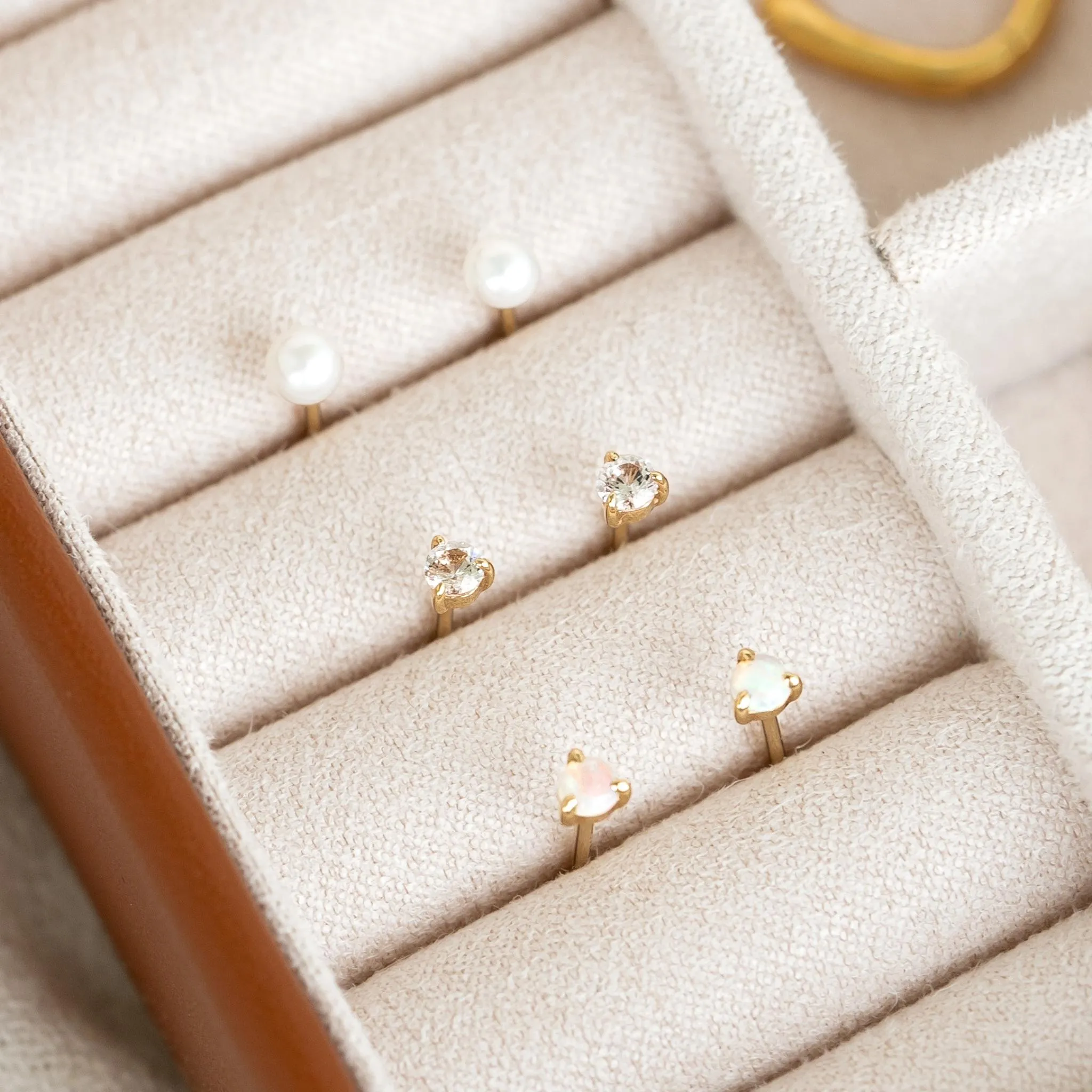 October  Birthstone Stud Earrings 14k Gold - Opal