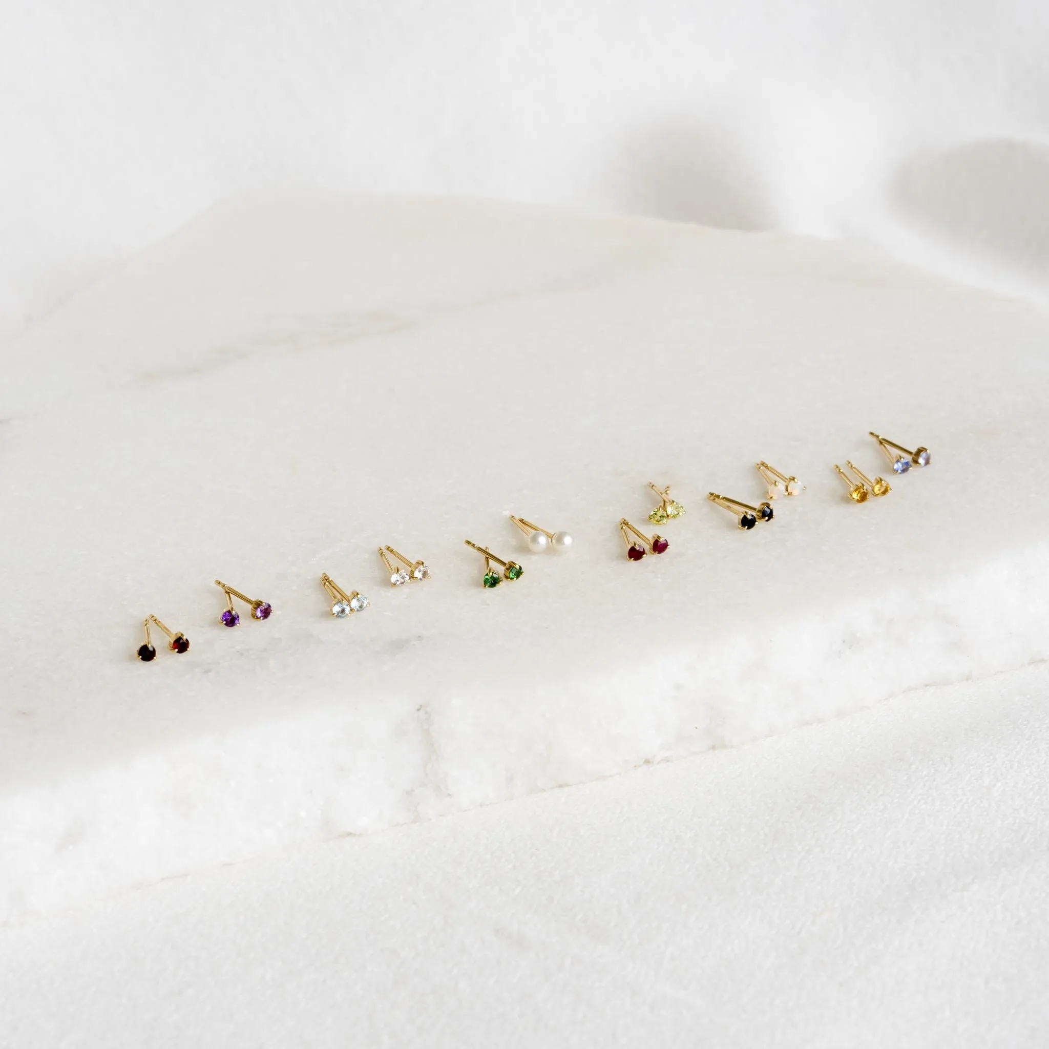 October  Birthstone Stud Earrings 14k Gold - Opal