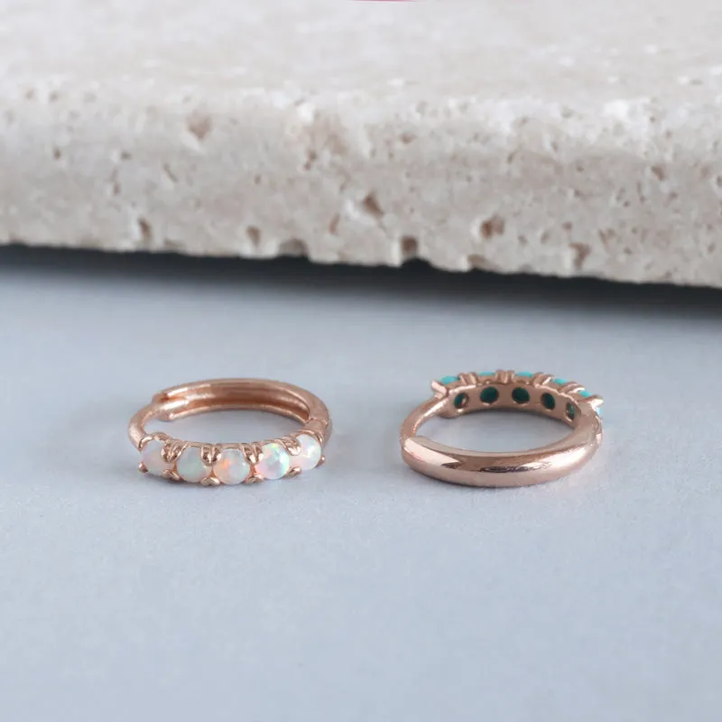 Opal Huggie Hoop- 14K Gold