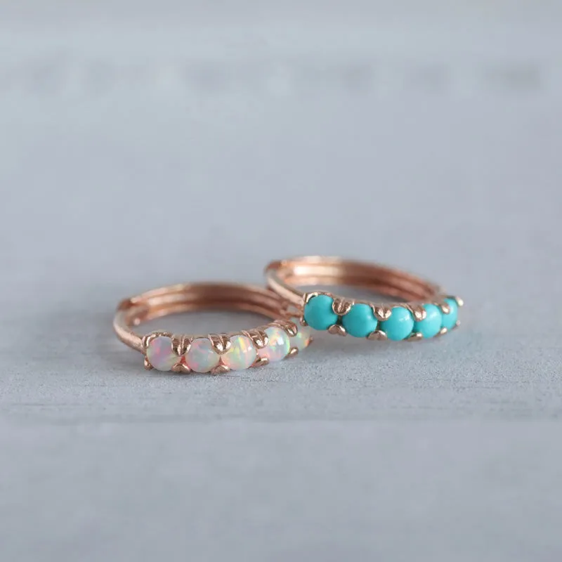 Opal Huggie Hoop- 14K Gold