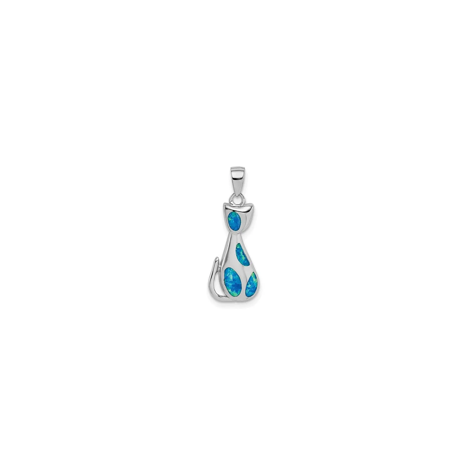 Opal Spotted Cat Silhouette Pendant (Silver)