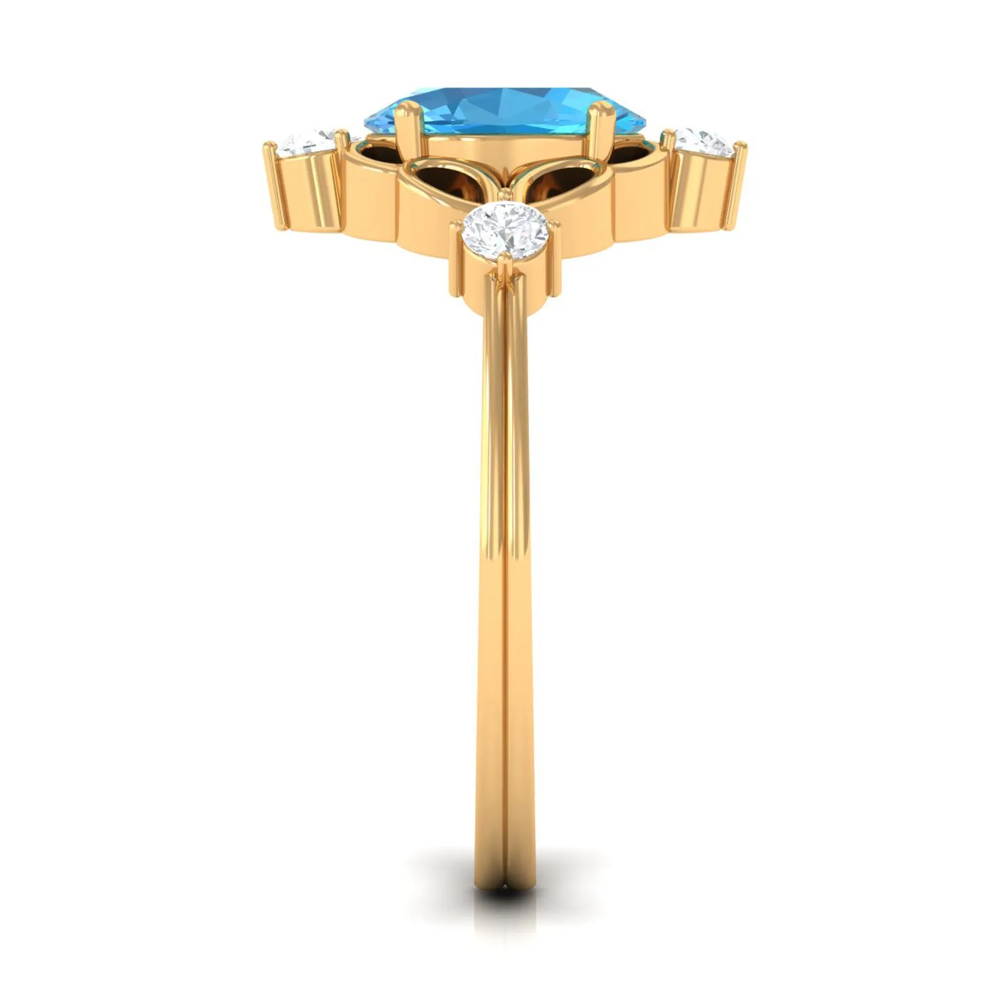 Oval Swiss Blue Topaz Cocktail Ring with Diamond