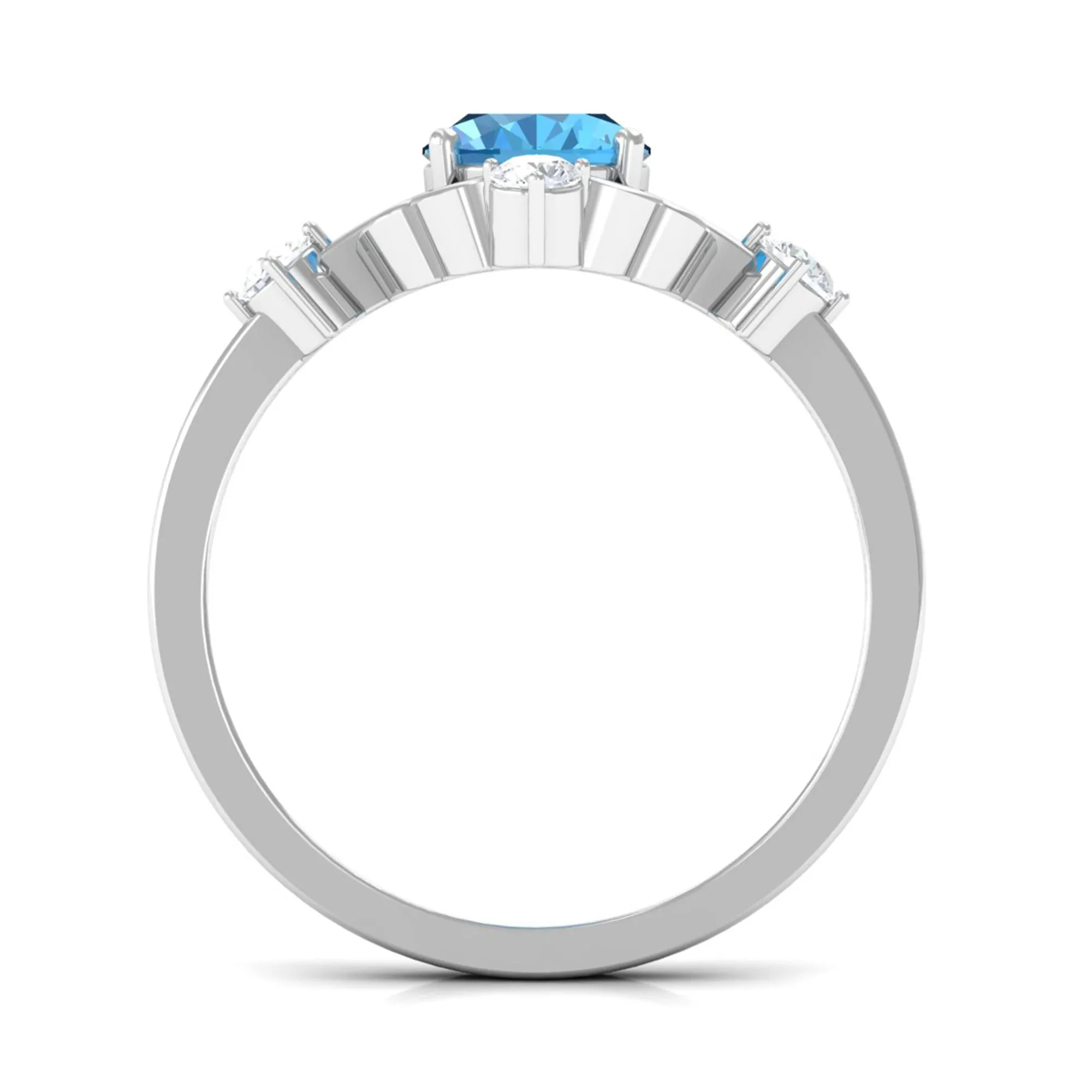 Oval Swiss Blue Topaz Cocktail Ring with Diamond