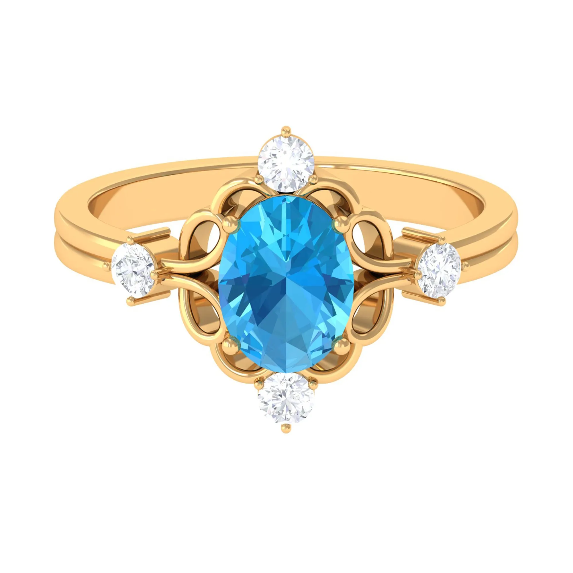 Oval Swiss Blue Topaz Cocktail Ring with Diamond