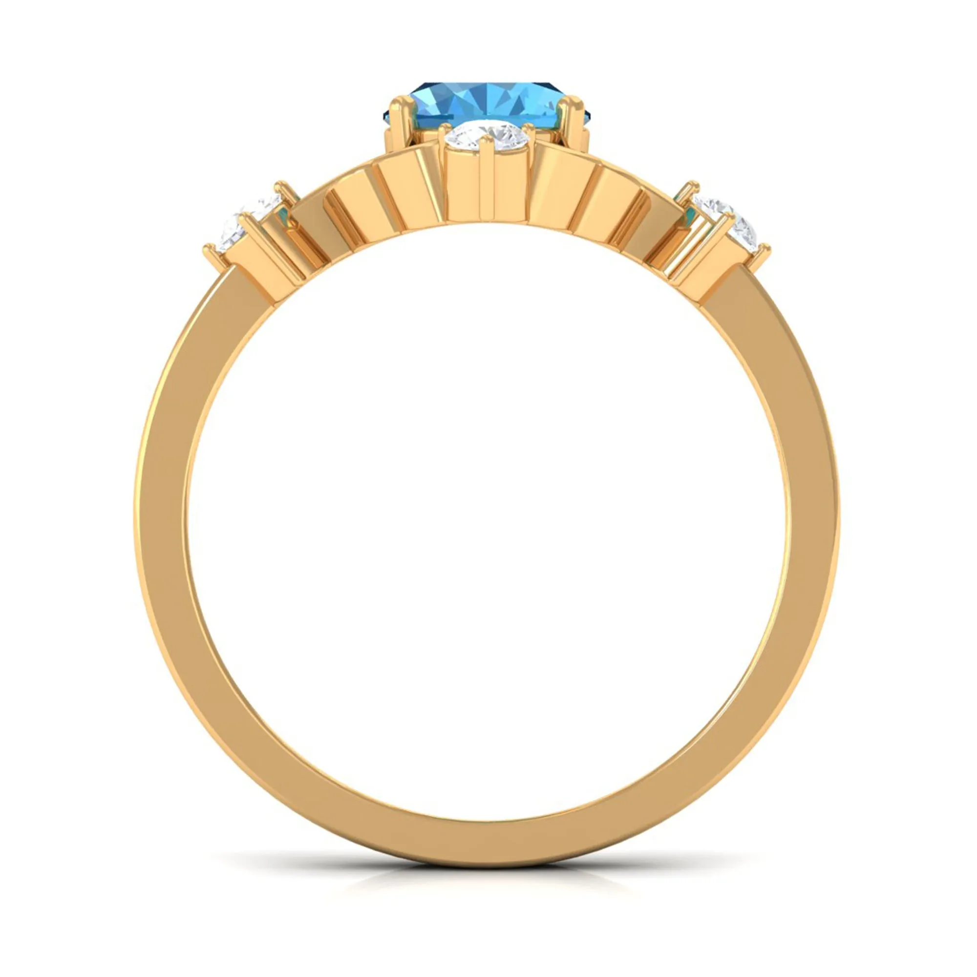 Oval Swiss Blue Topaz Cocktail Ring with Diamond