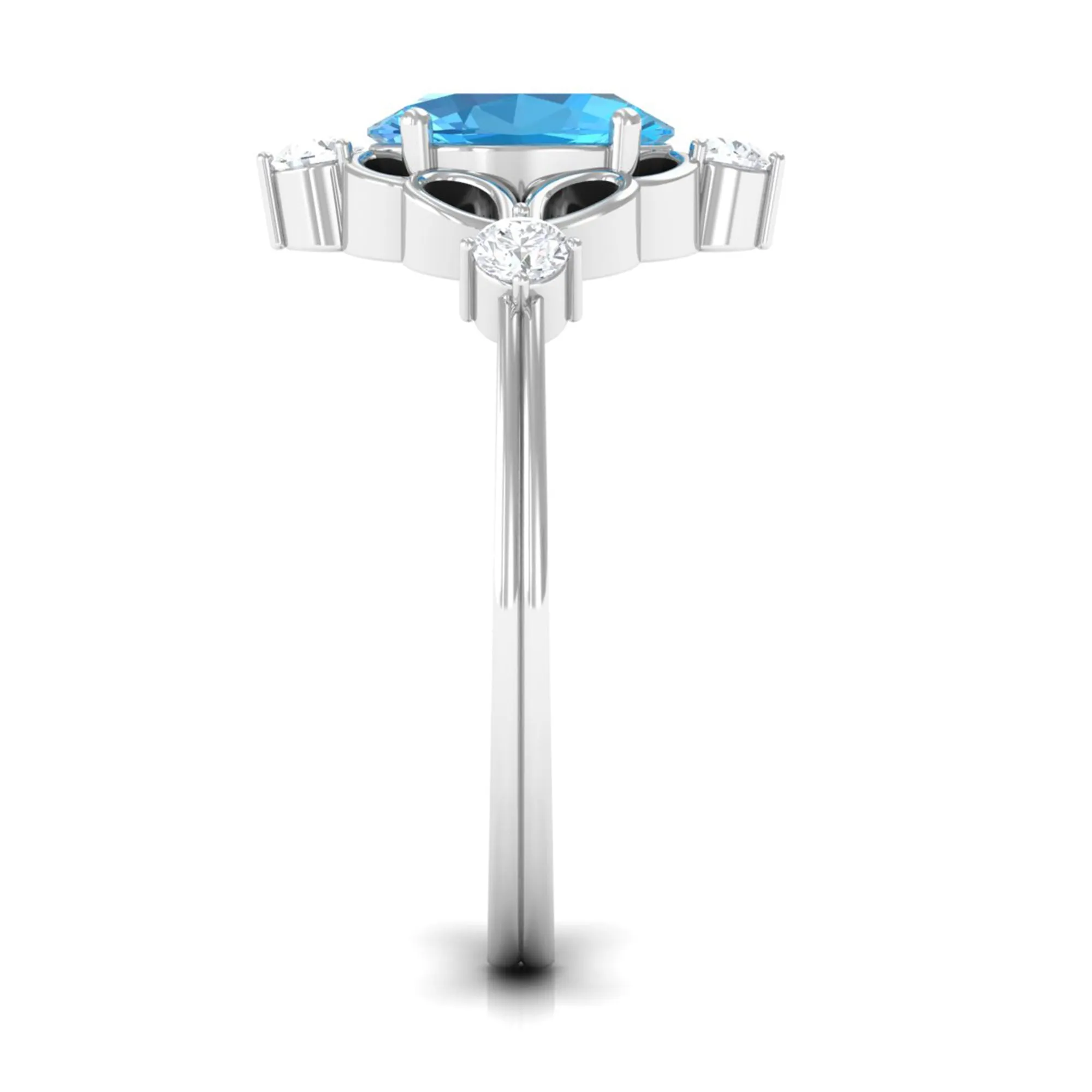 Oval Swiss Blue Topaz Cocktail Ring with Diamond