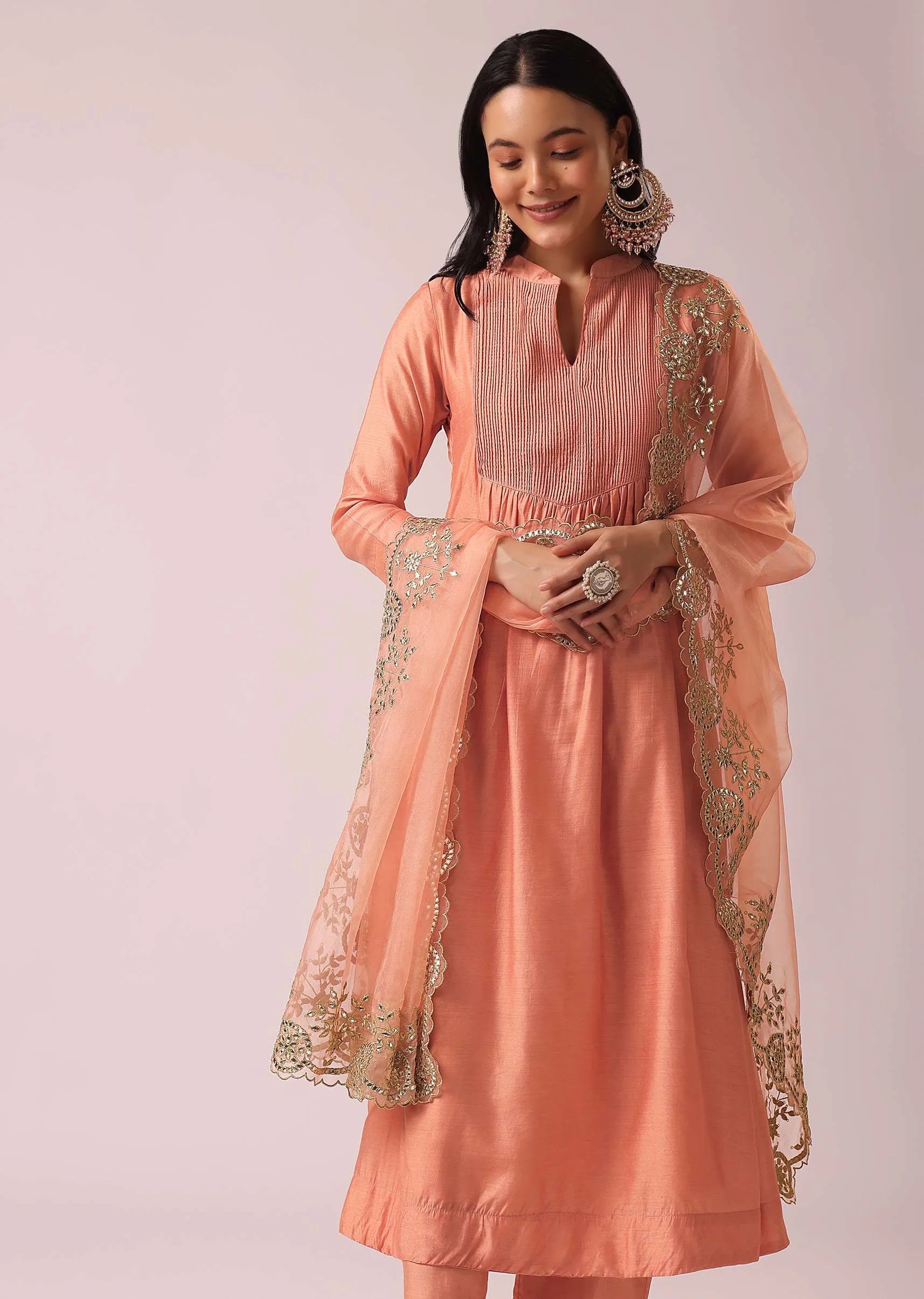 Peach Chanderi Kurta Pant Set