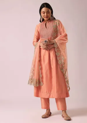 Peach Chanderi Kurta Pant Set