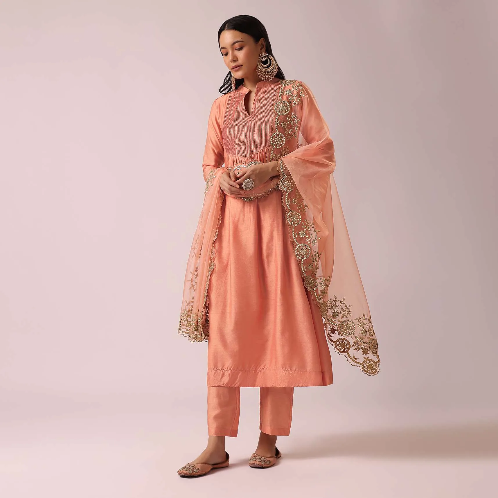 Peach Chanderi Kurta Pant Set