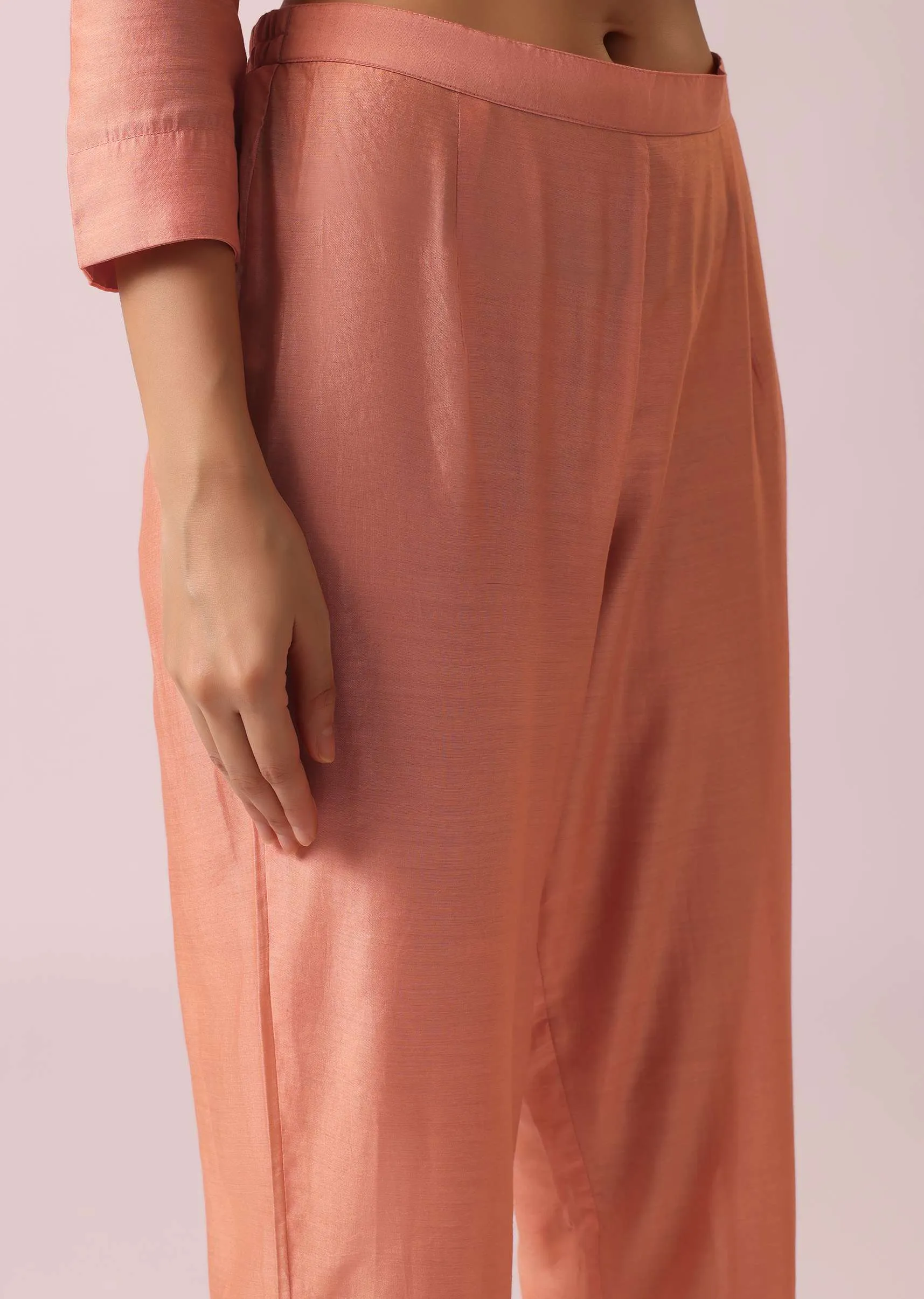 Peach Chanderi Kurta Pant Set