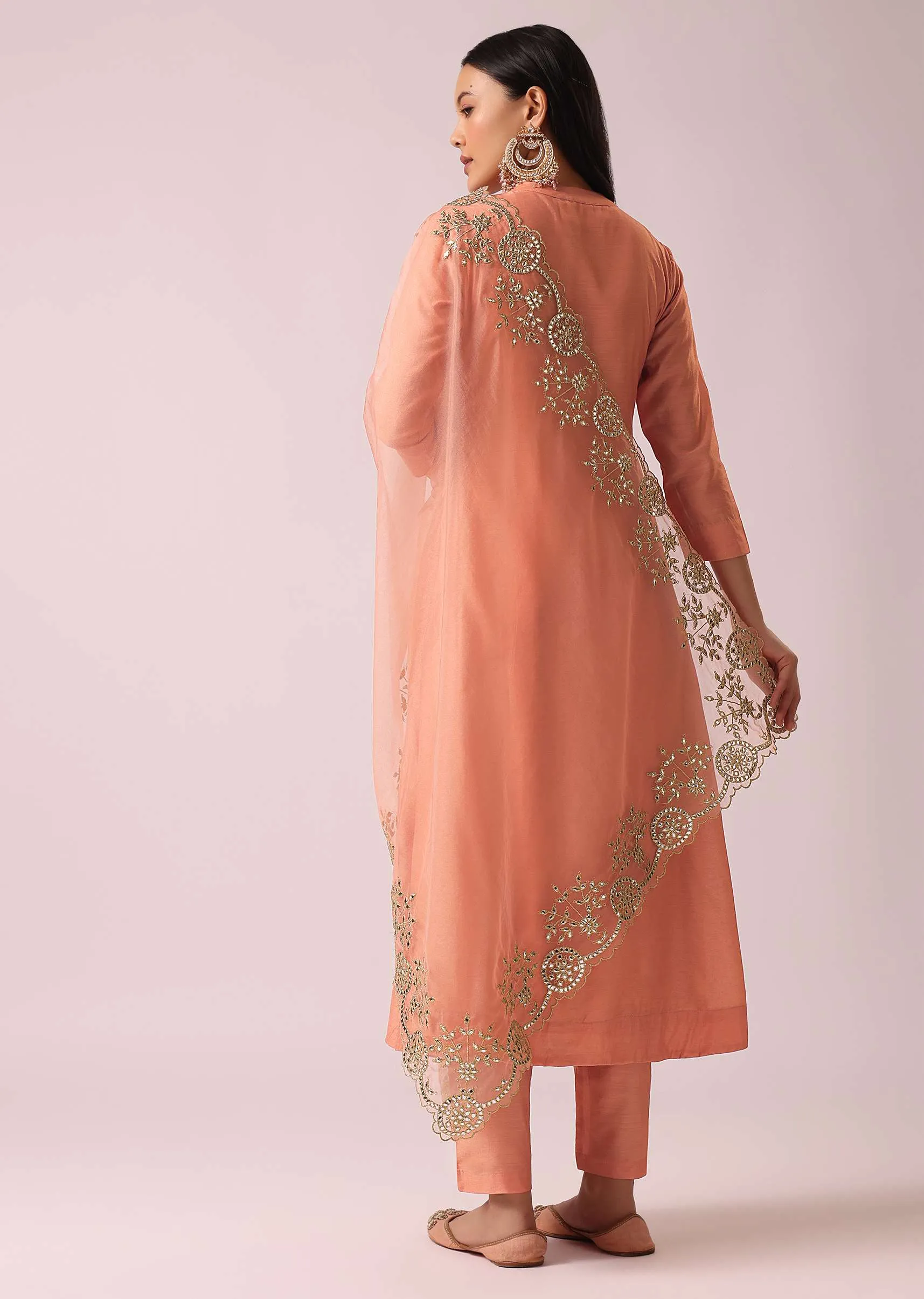 Peach Chanderi Kurta Pant Set
