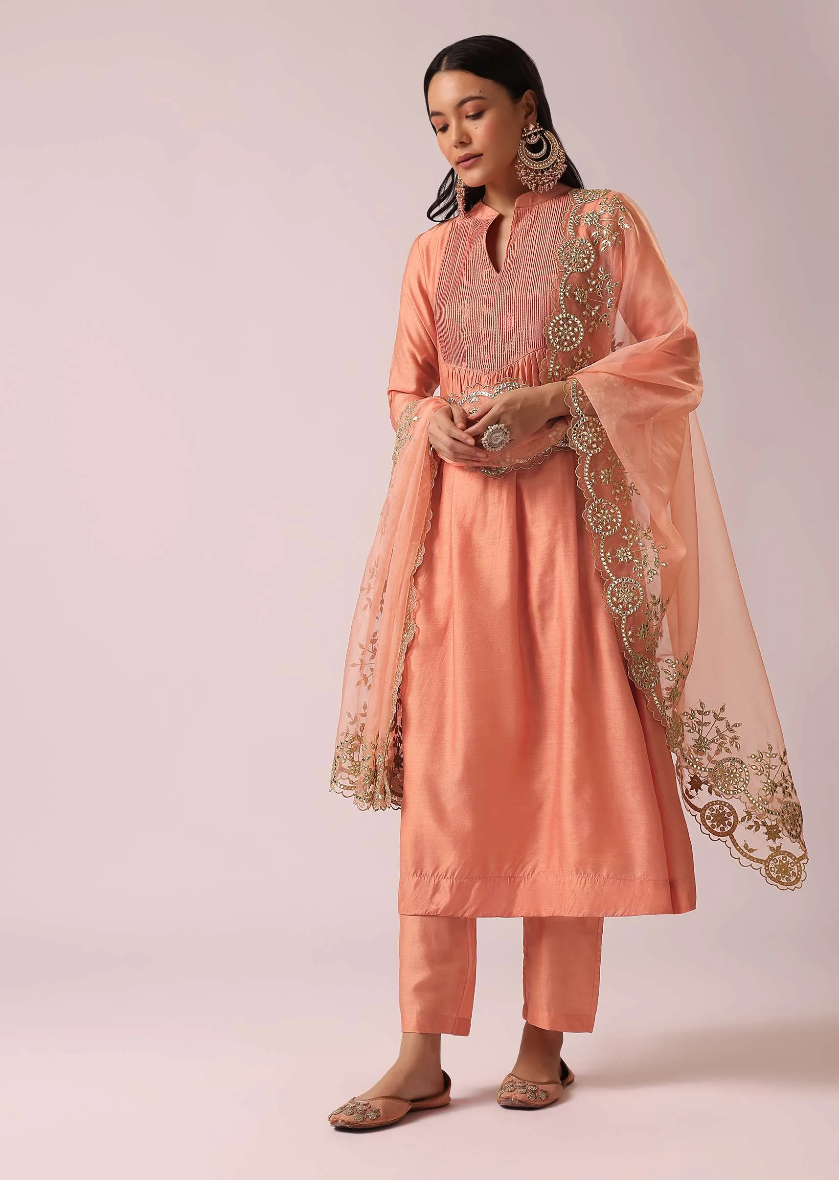 Peach Chanderi Kurta Pant Set