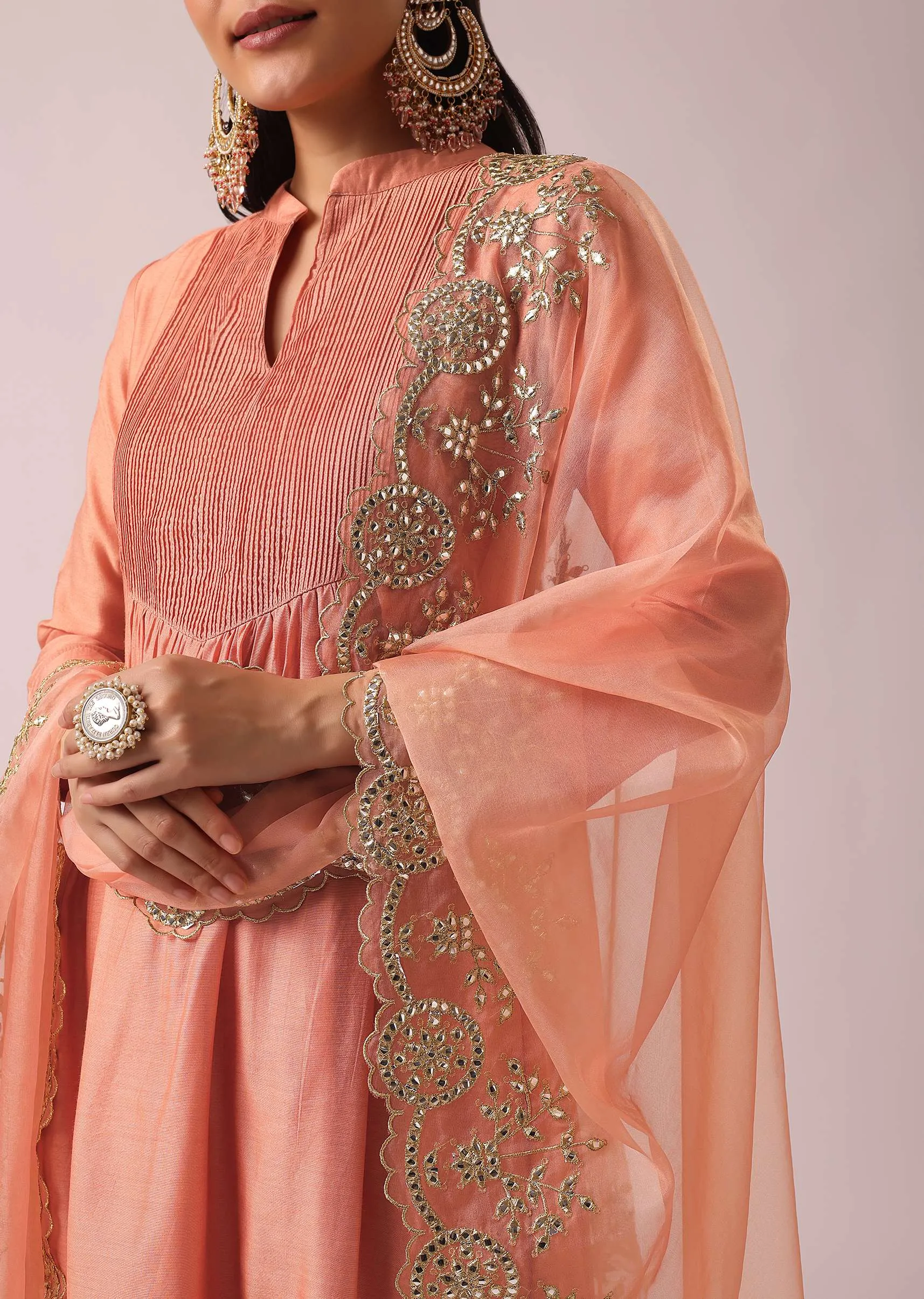 Peach Chanderi Kurta Pant Set