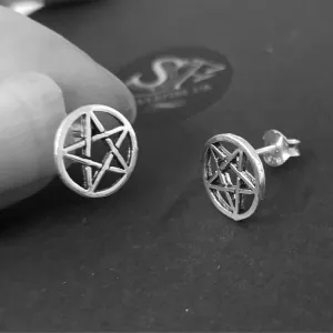 Pentagram Earrings, 10mm Pentacle Studs (sterling silver)