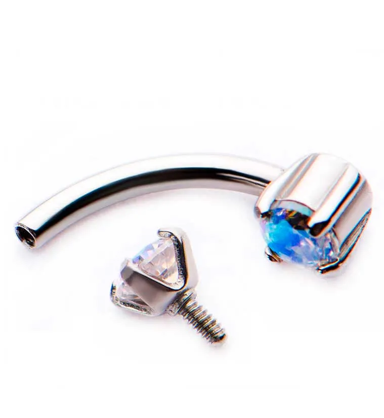 Pink Double Opal Prong Set Stainless Steel Curved Barbell