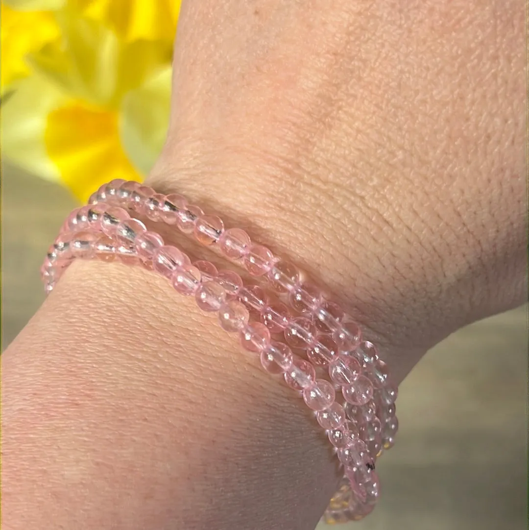 Pink Topaz Trio Wrap around Bead Bracelet / Necklace