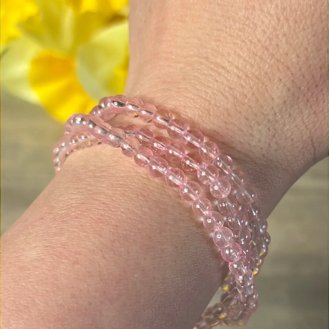 Pink Topaz Trio Wrap around Bead Bracelet / Necklace