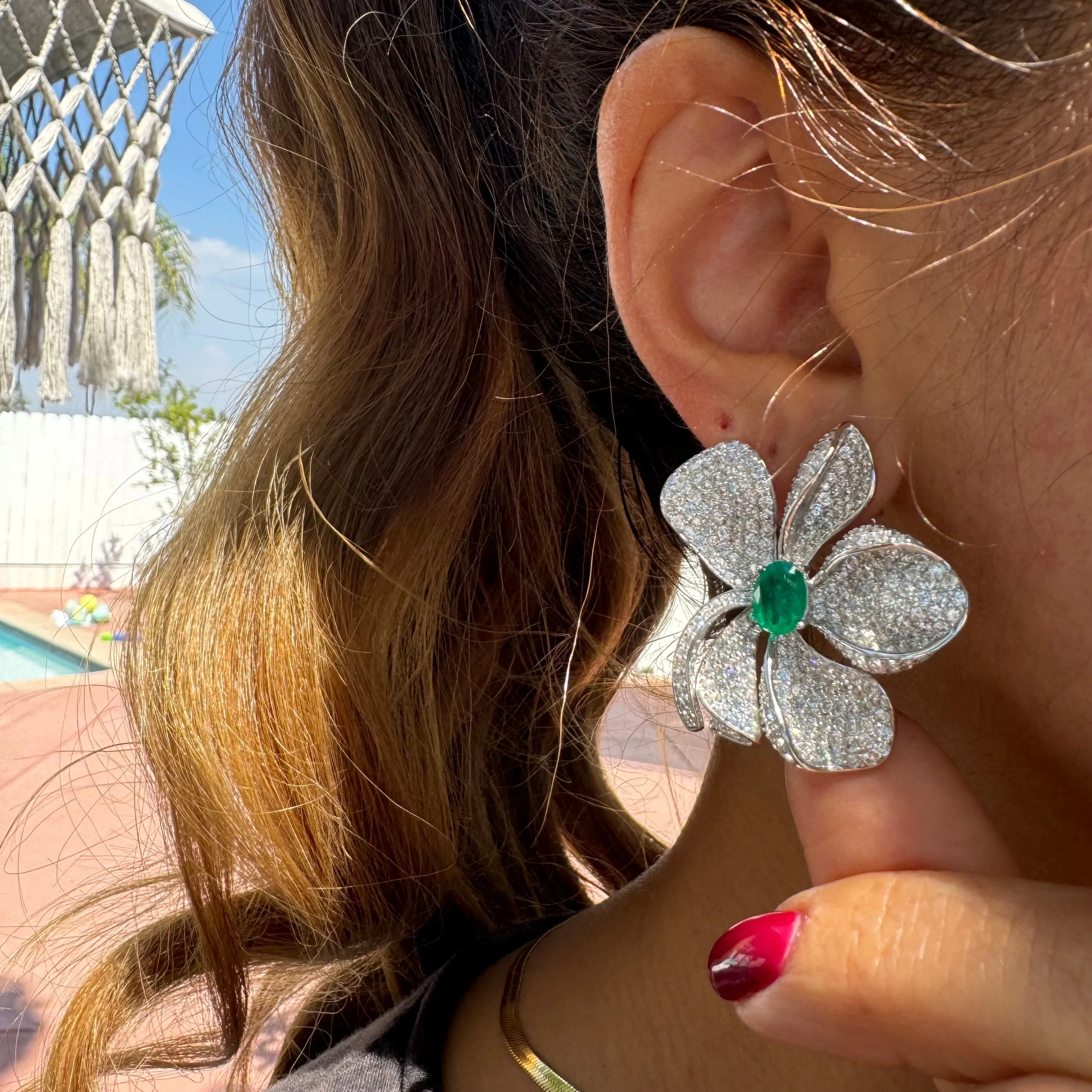 "Fleur" Sterling silver emerald statement earrings