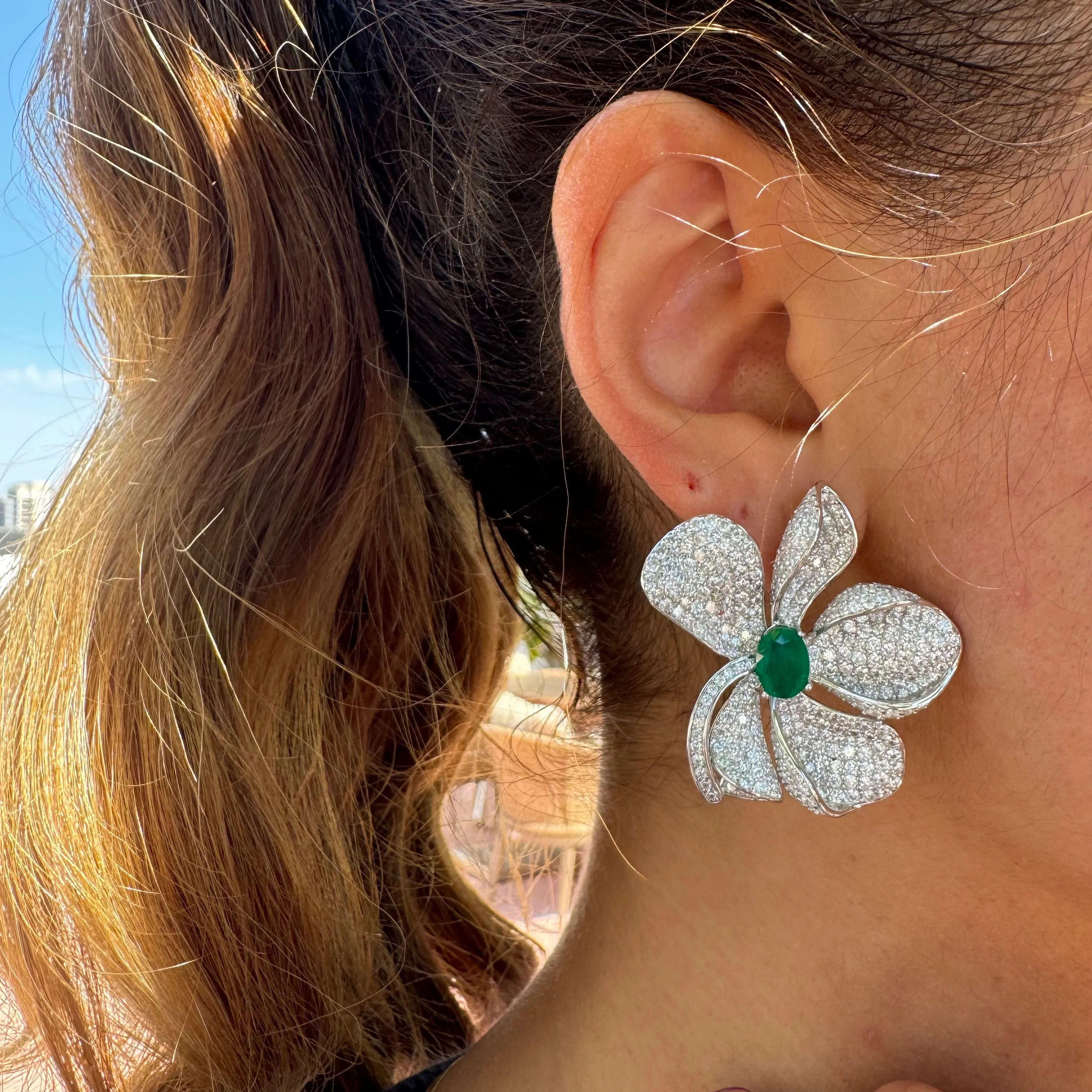 "Fleur" Sterling silver emerald statement earrings