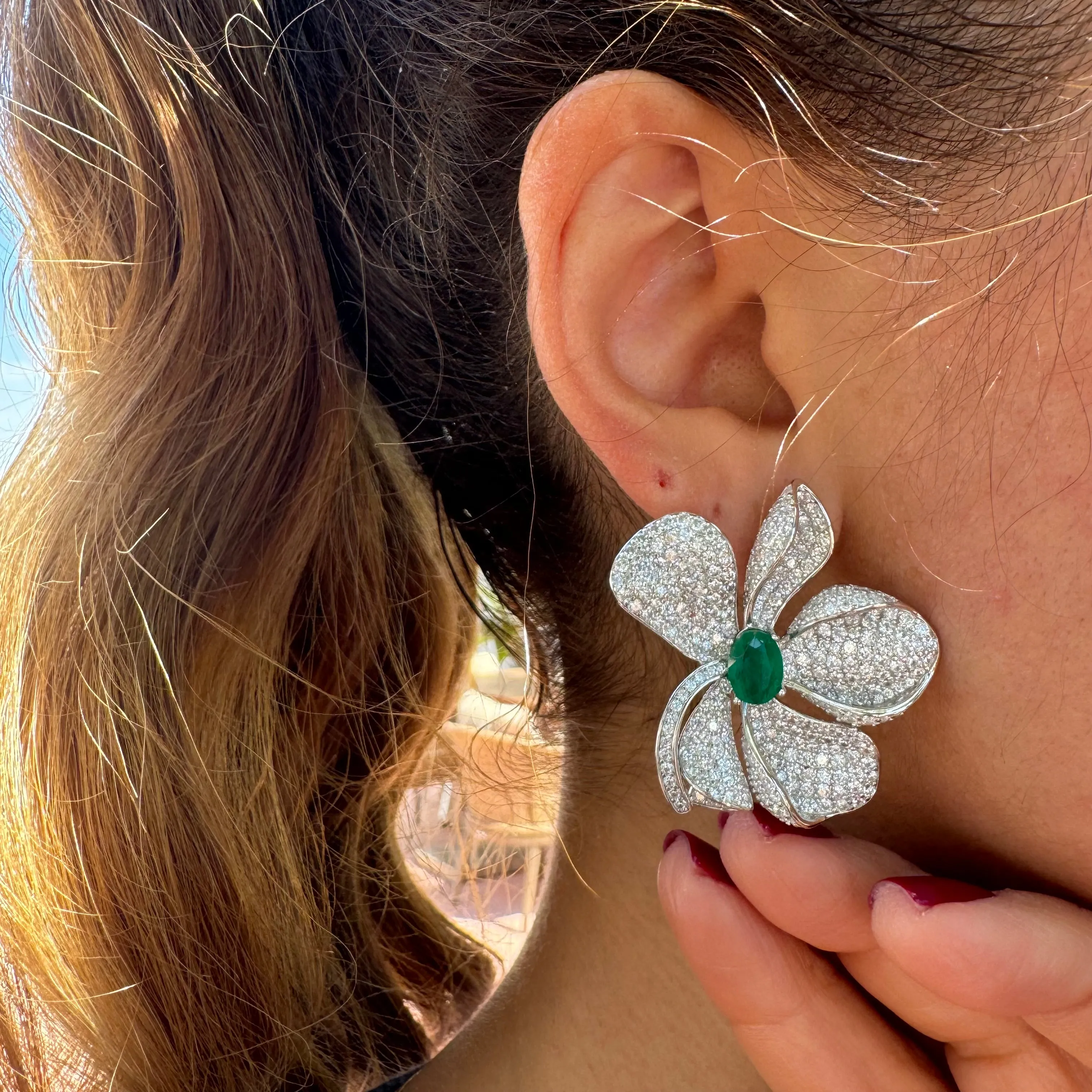 "Fleur" Sterling silver emerald statement earrings