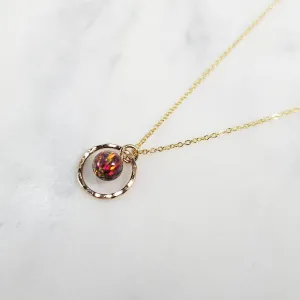 Red Fire Opal Hoop Pendant Necklace