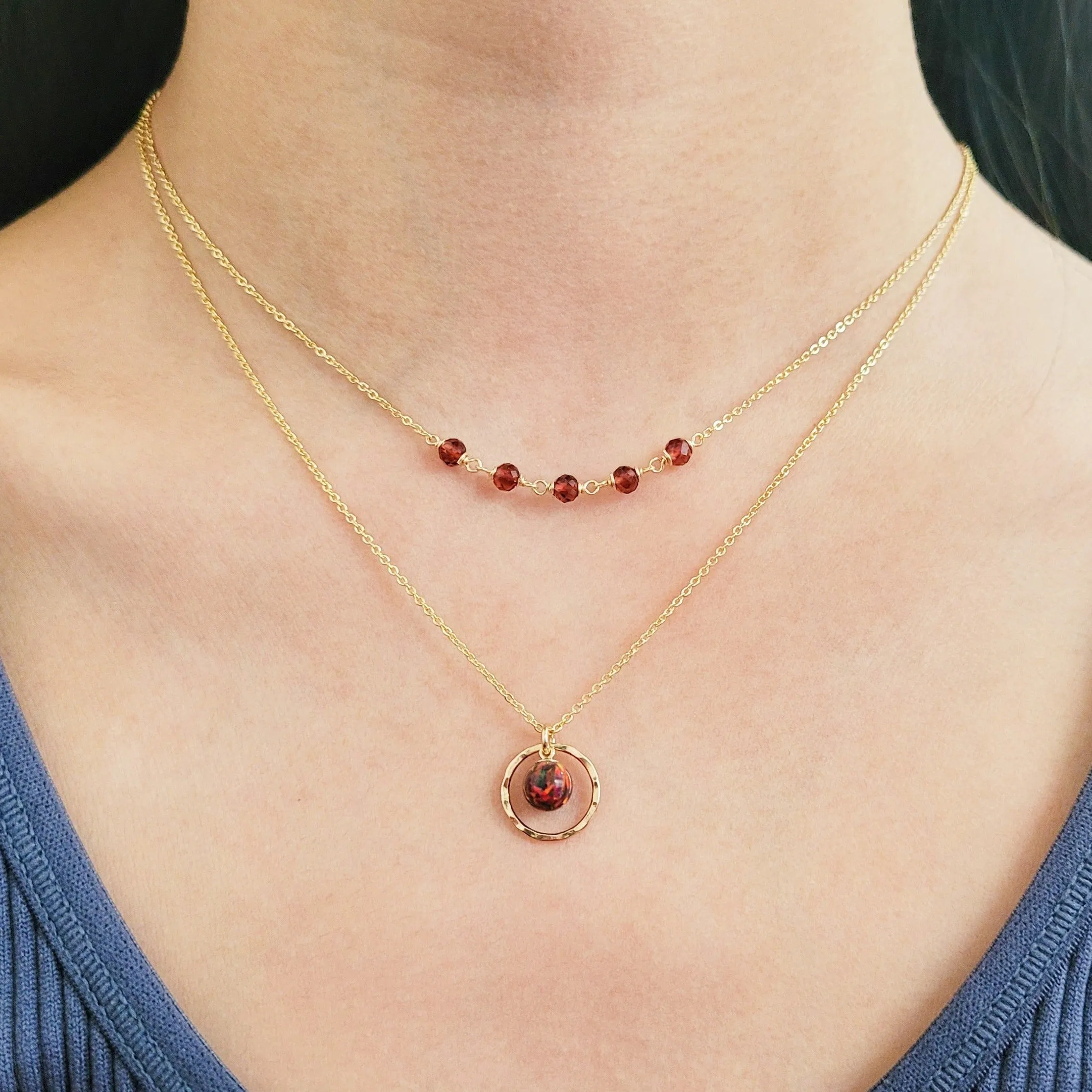 Red Fire Opal Hoop Pendant Necklace