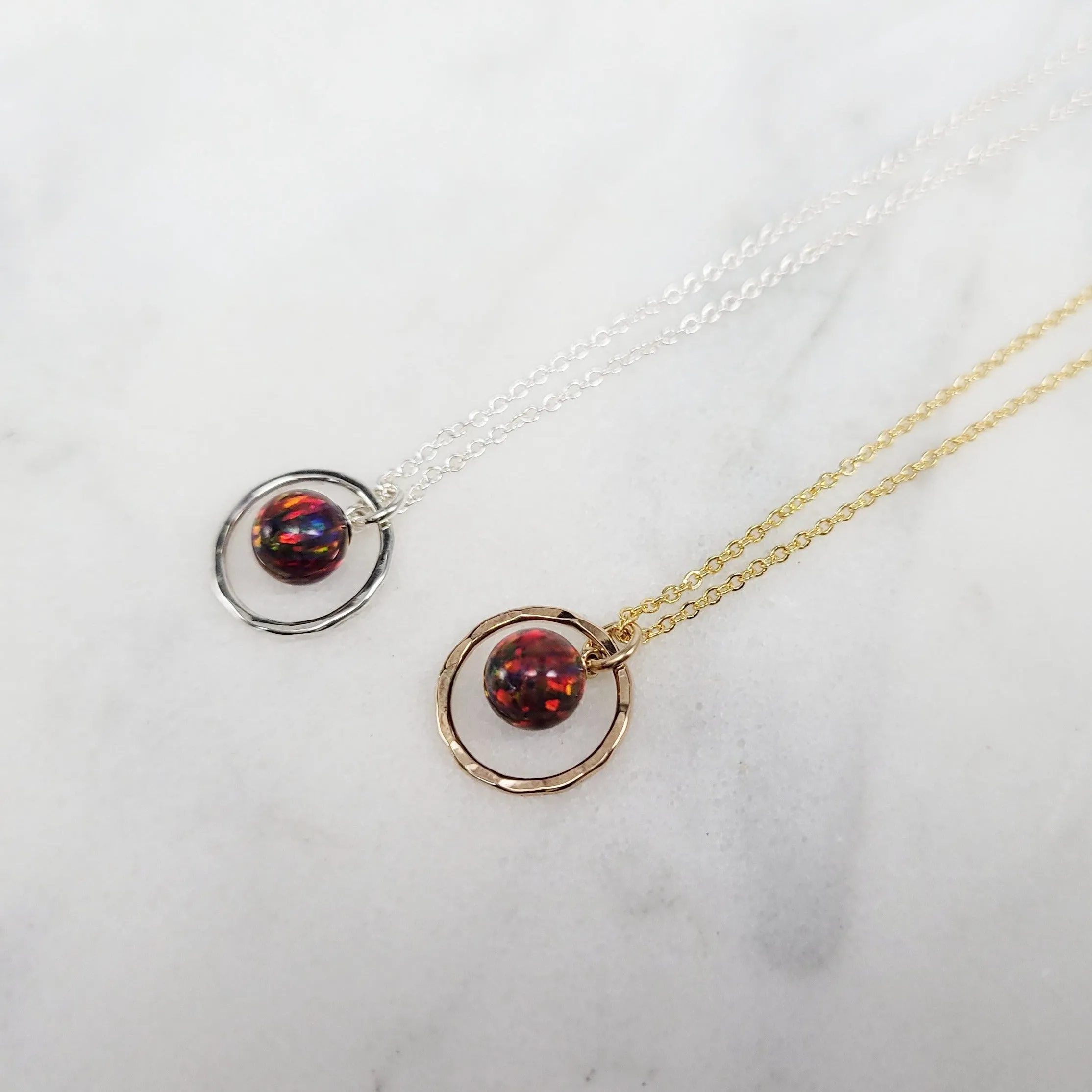 Red Fire Opal Hoop Pendant Necklace
