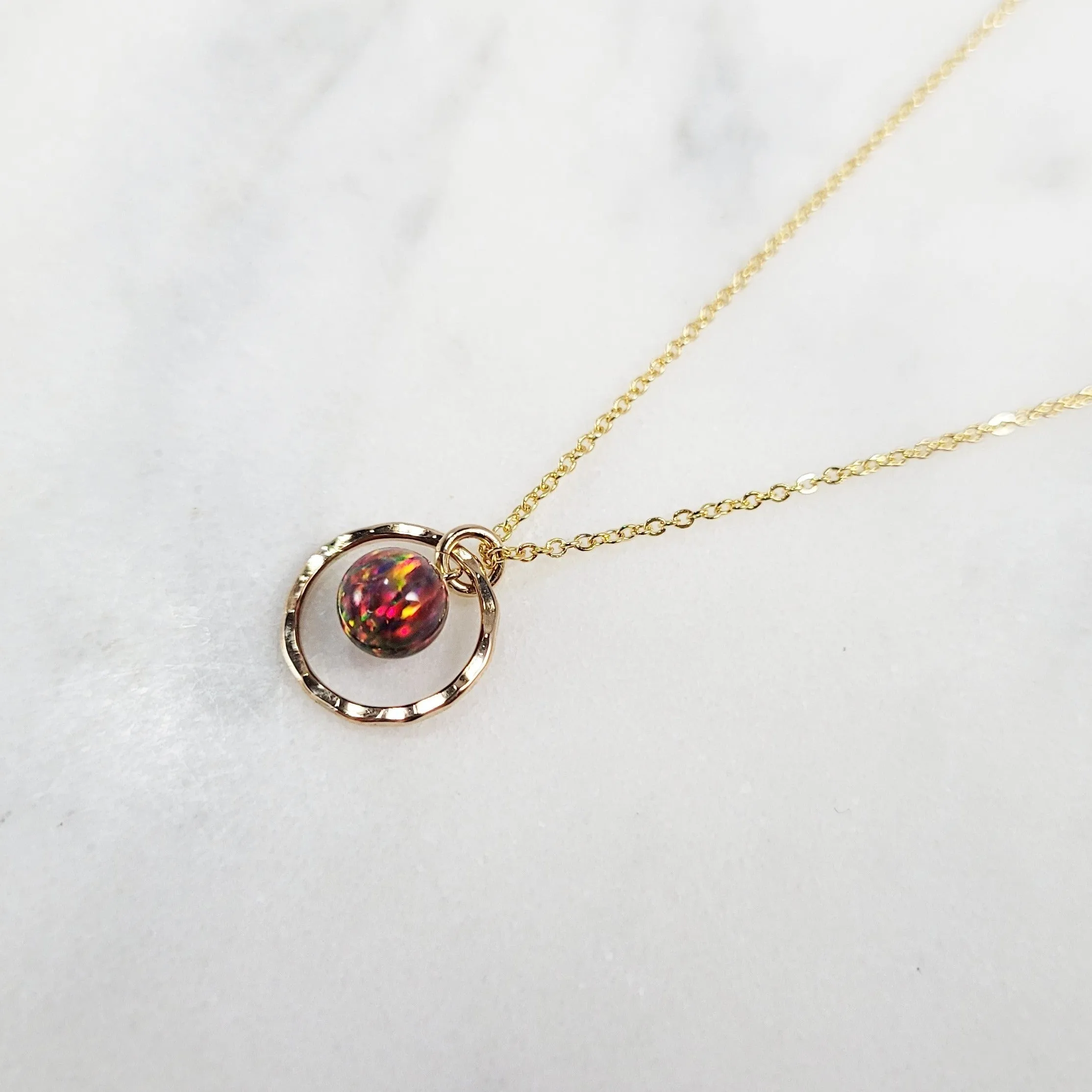 Red Fire Opal Hoop Pendant Necklace