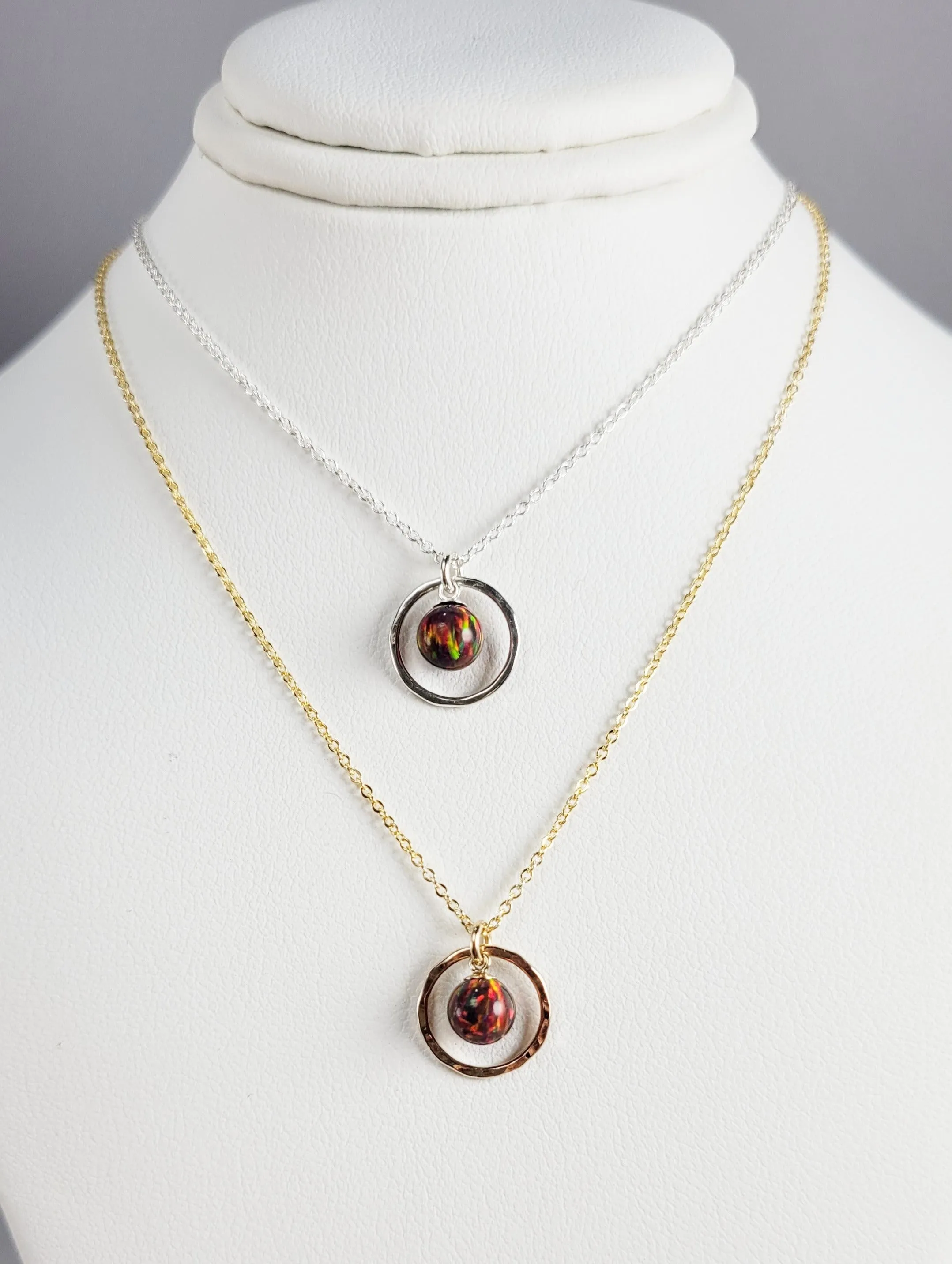 Red Fire Opal Hoop Pendant Necklace