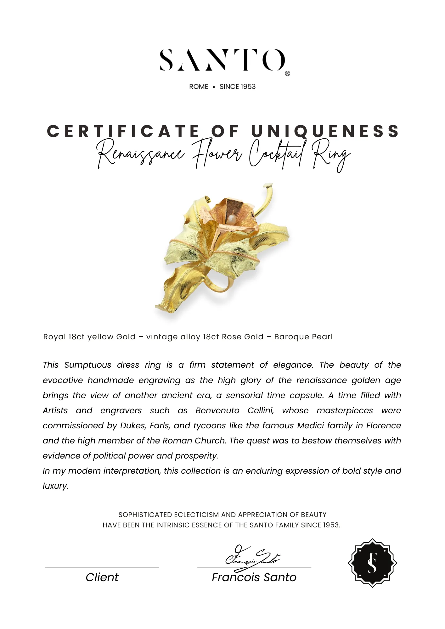 Renaissance Flower Cocktail Ring with Baroque Pearl