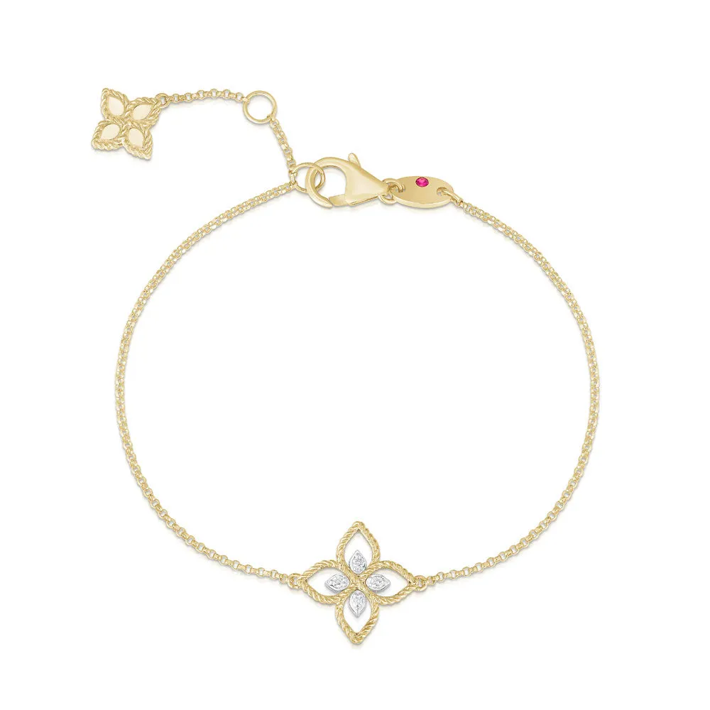 Roberto Coin 18ct Yellow Gold 0.05ct Diamond Princess Flower Bracelet ADR777BR2666 18YWG