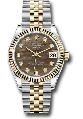 Rolex Steel and Yellow Gold Datejust 31 Watch - Fluted Bezel - Dark Mother-of-Pearl Diamond Dial - Jubilee Bracelet 278273 dkmdj