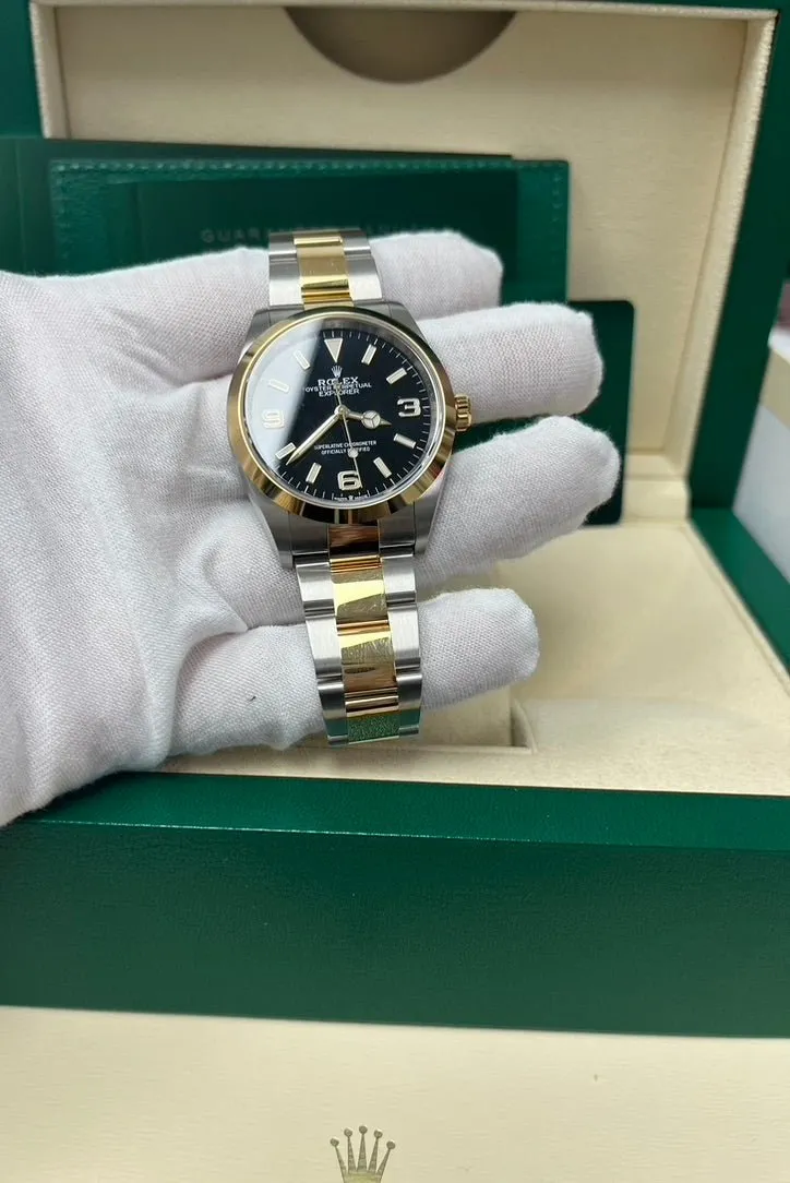 Rolex Steel and Yellow Gold Oyster Perpetual Explorer - Black Dial - Oyster Bracelet