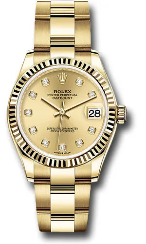 Rolex Yellow Gold Datejust 31 Watch - Fluted Bezel - Champagne Diamond Dial - Oyster Bracelet 278278 chdo