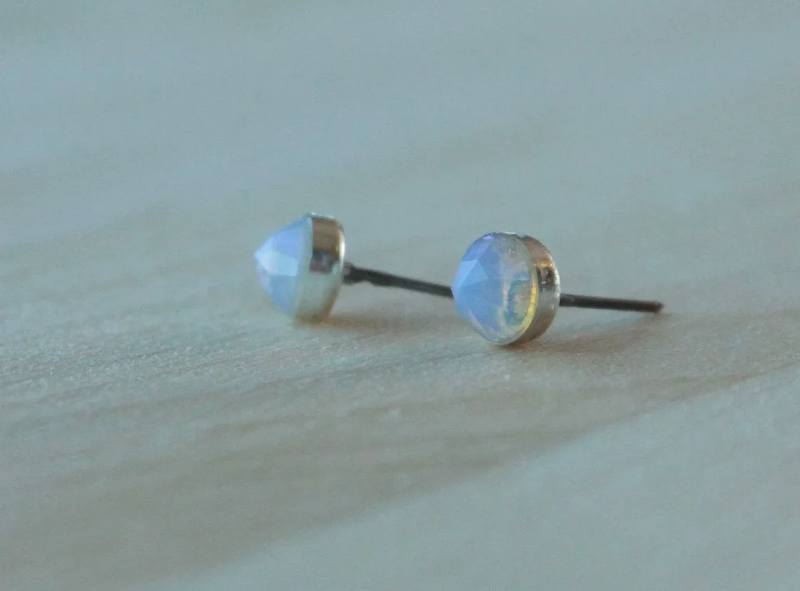 Rose Cut Ethiopian Opal Bezel Gemstones, Large (Niobium or Titanium Post Earrings)