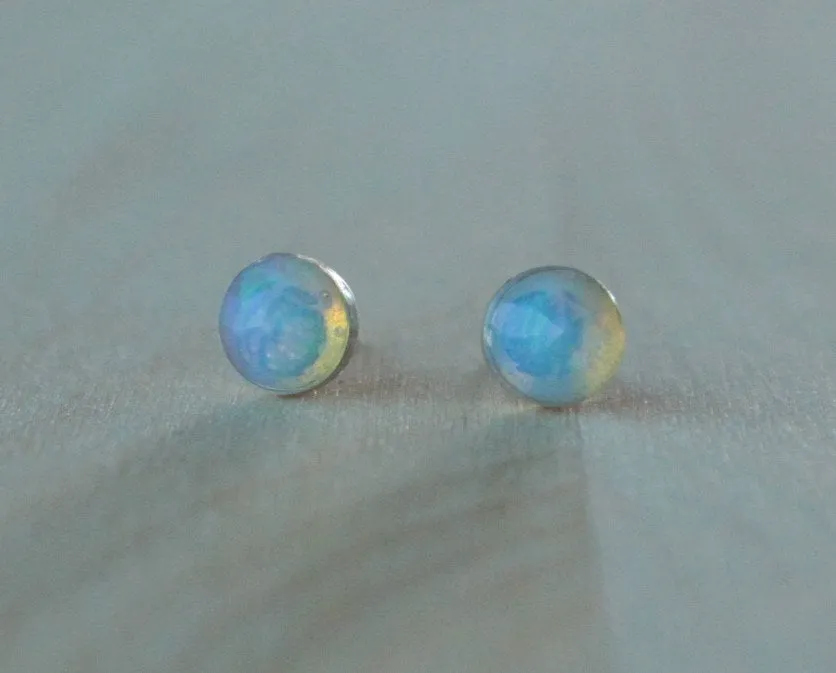 Rose Cut Ethiopian Opal Bezel Gemstones, Large (Niobium or Titanium Post Earrings)