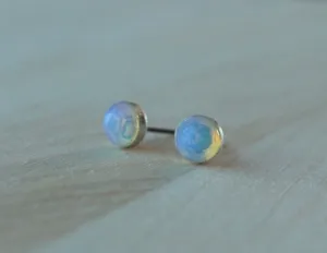 Rose Cut Ethiopian Opal Bezel Gemstones, Large (Niobium or Titanium Post Earrings)