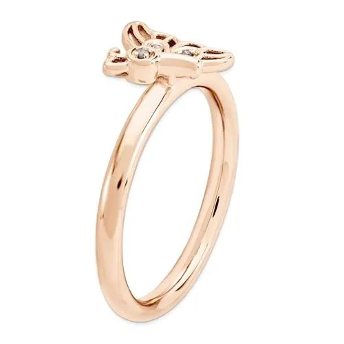 Rose Gold Sterling Silver Stackable Expressions Diamond Butterfly Ring