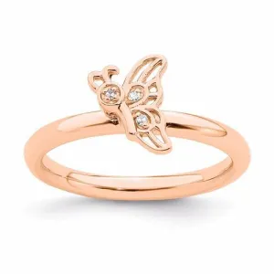 Rose Gold Sterling Silver Stackable Expressions Diamond Butterfly Ring