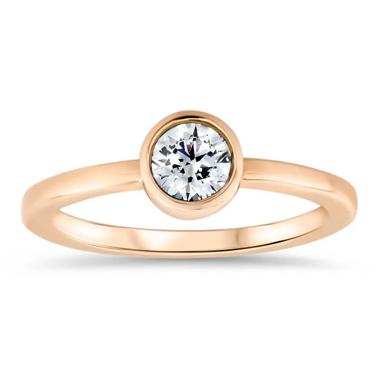 Round Center Engagement Ring Bezel Set Ring - Ronda