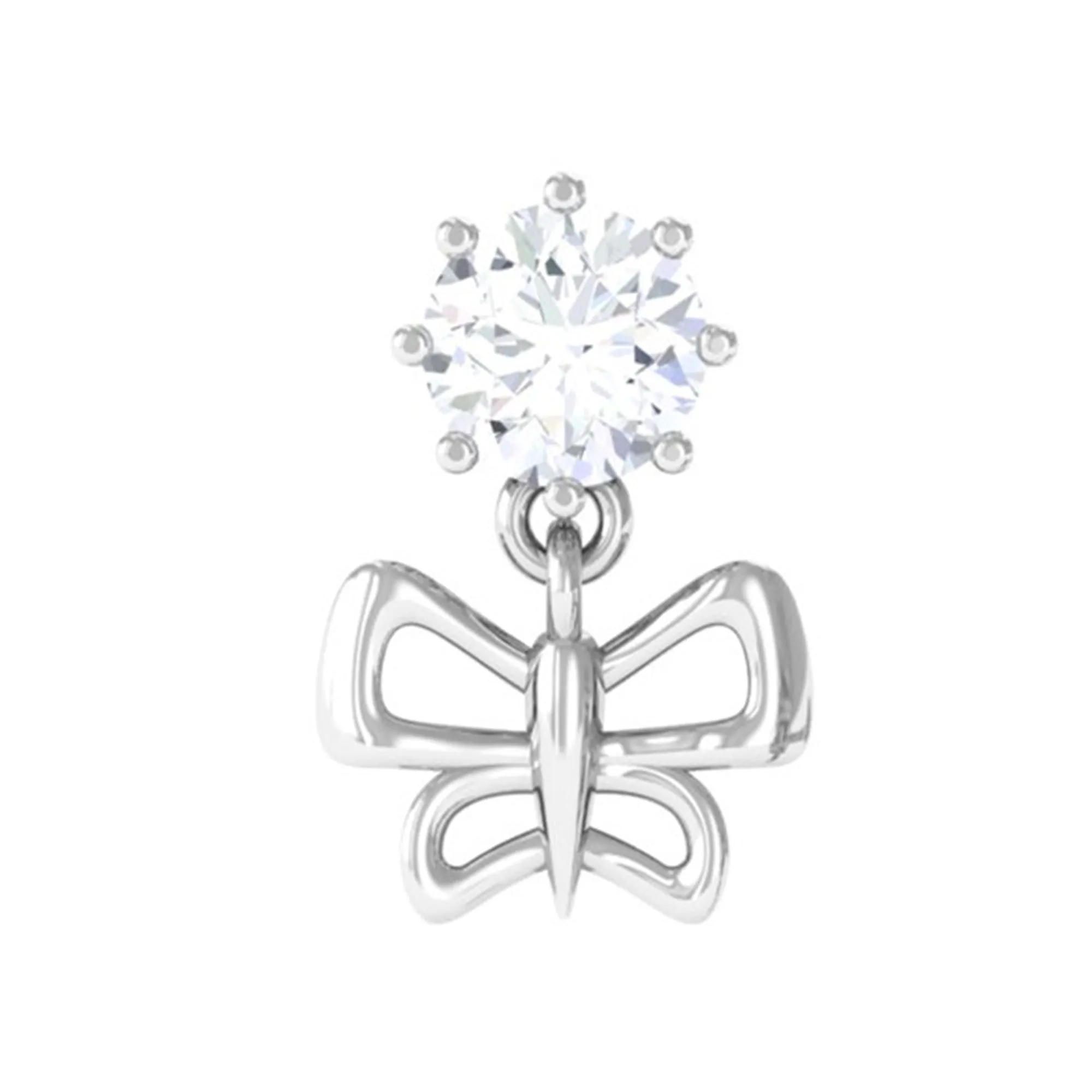 Round Moissanite Butterfly Drop Earring for Cartilage Piercing
