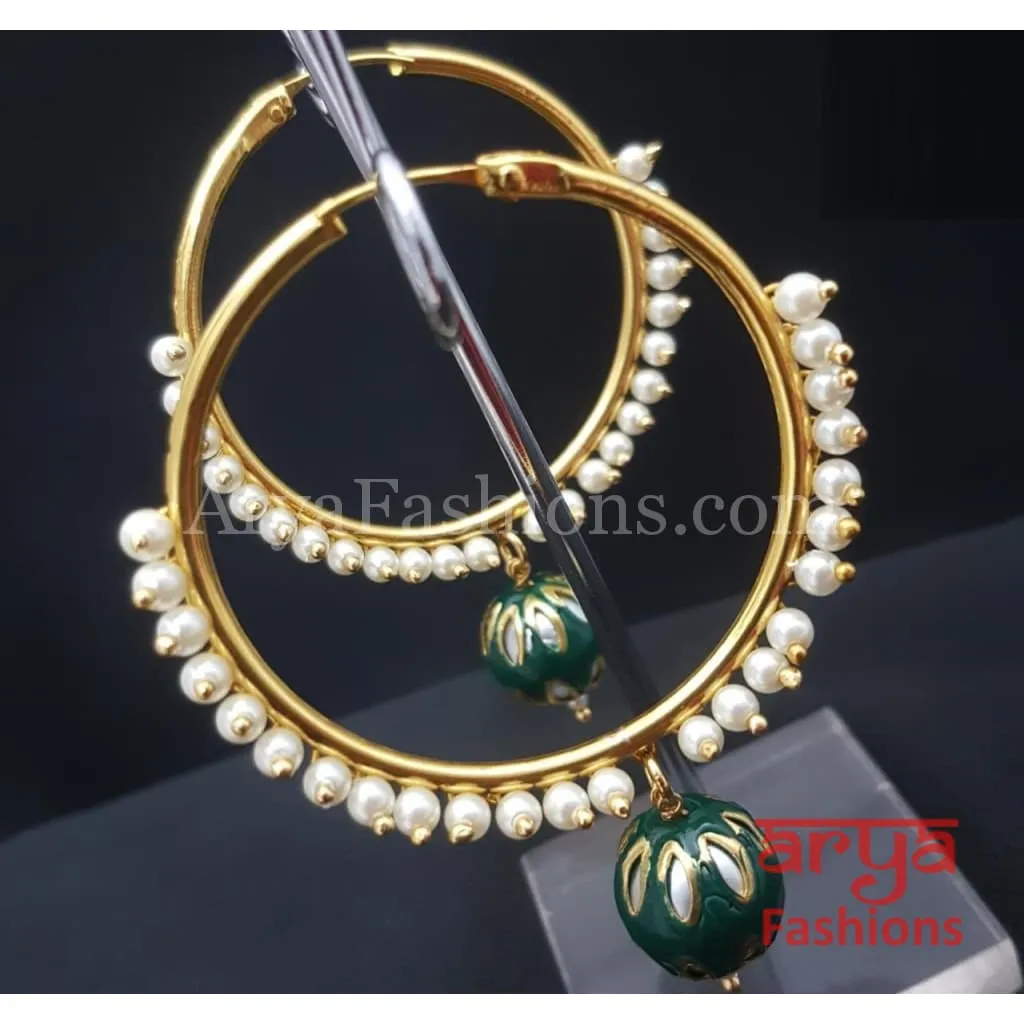Ruhi Big Golden Balis with Meenakari Balls