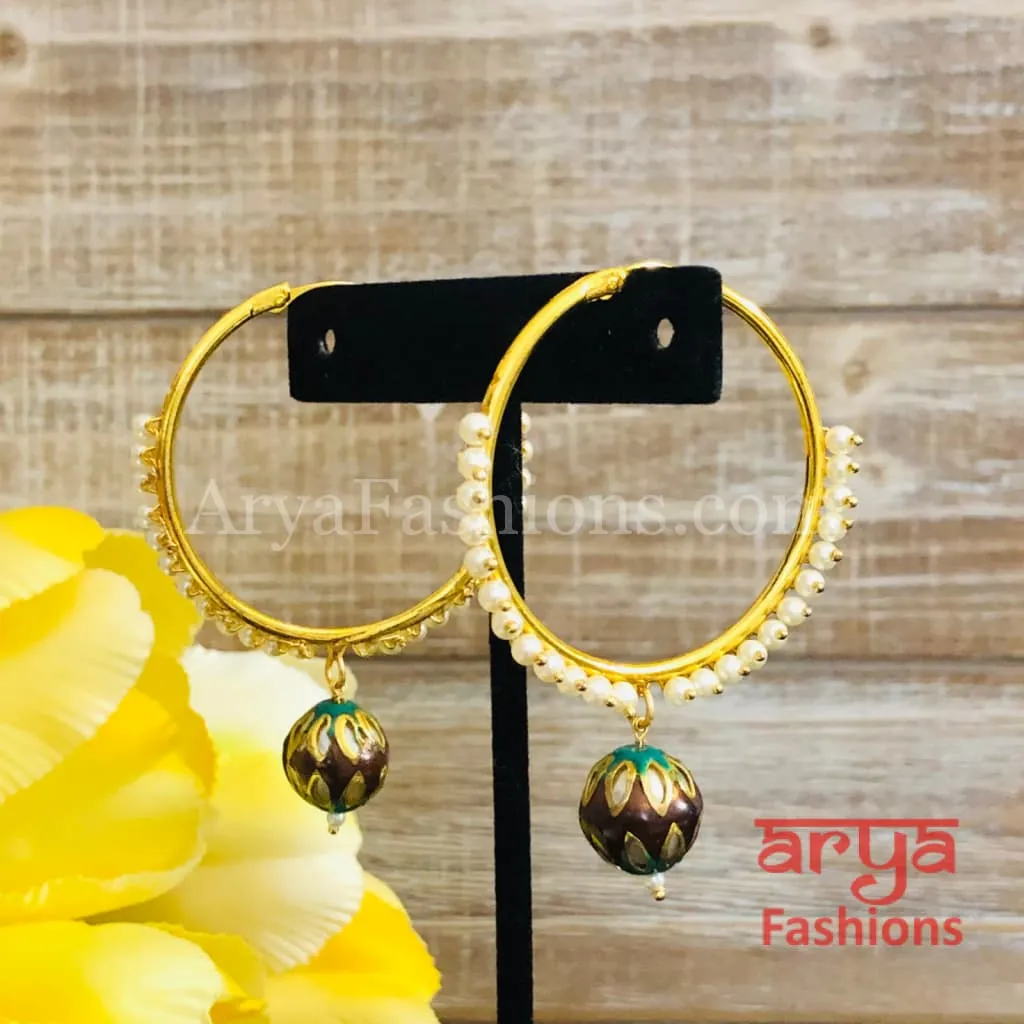 Ruhi Big Golden Balis with Meenakari Balls