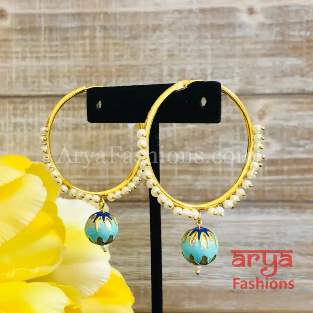 Ruhi Big Golden Balis with Meenakari Balls