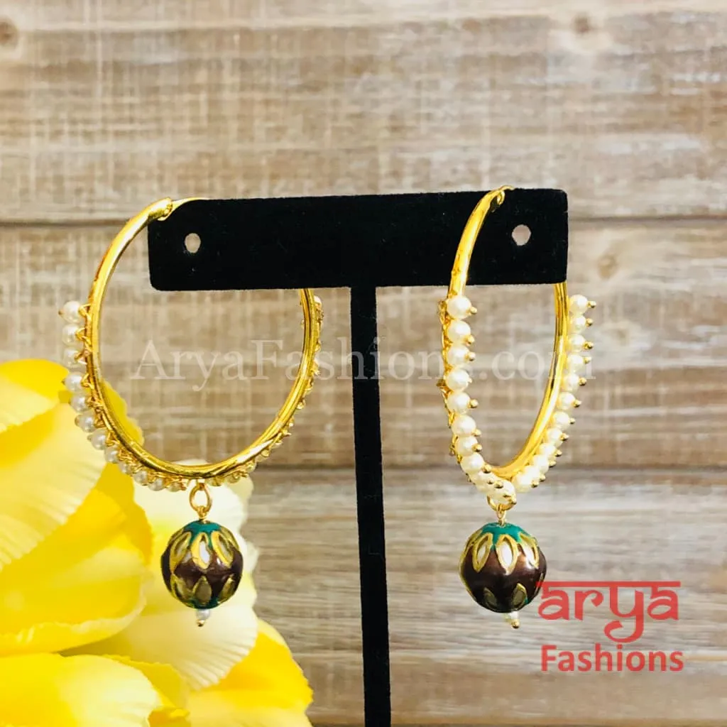 Ruhi Big Golden Balis with Meenakari Balls
