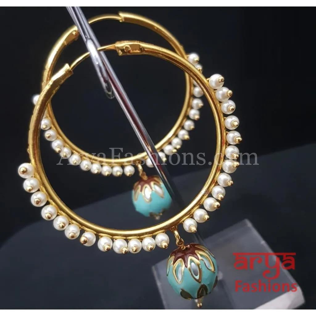 Ruhi Big Golden Balis with Meenakari Balls