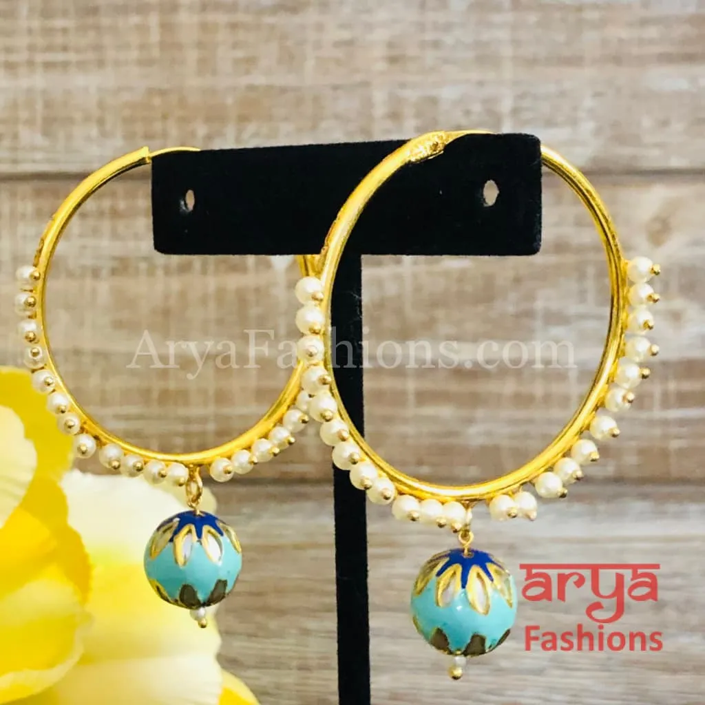 Ruhi Big Golden Balis with Meenakari Balls