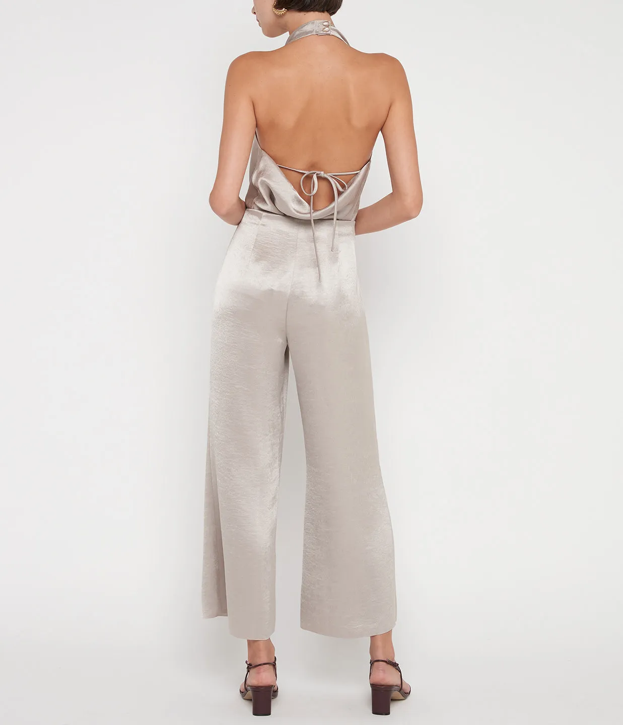 Satin Wide Flare Pant in Oat Stone