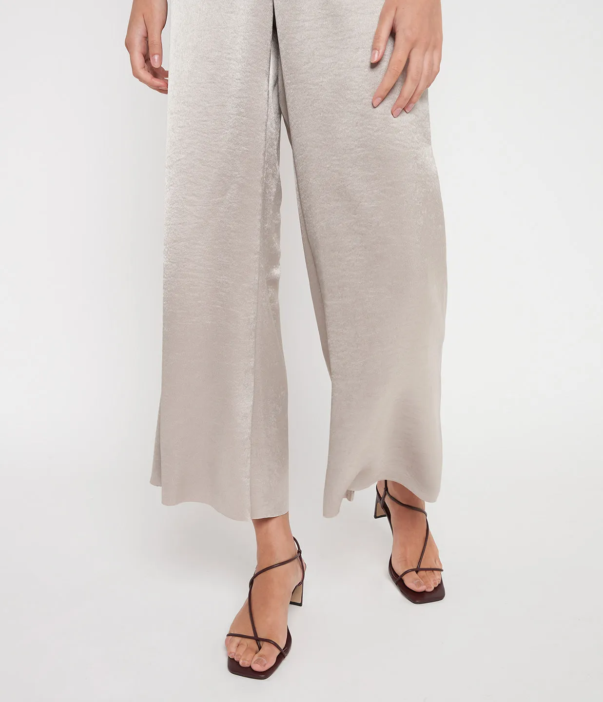 Satin Wide Flare Pant in Oat Stone