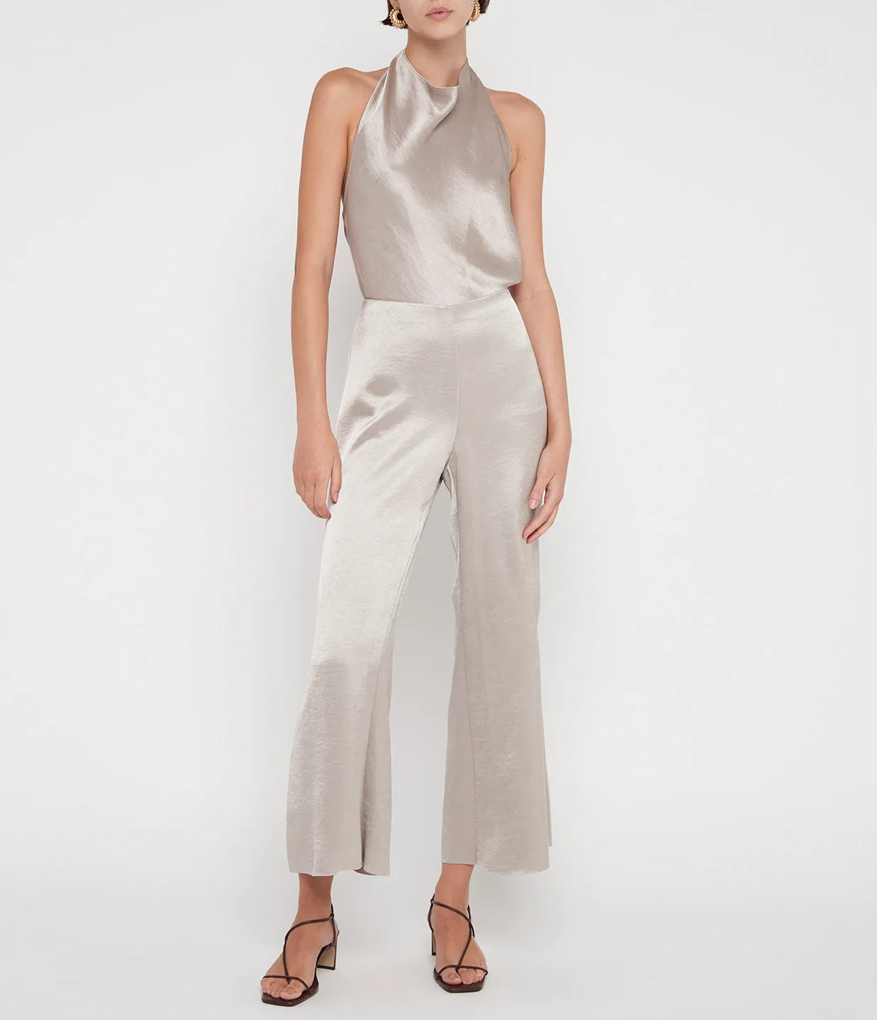 Satin Wide Flare Pant in Oat Stone